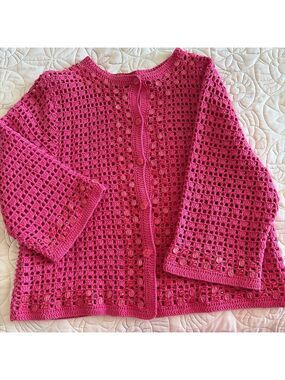 Y2K Women's Unbranded Pink Crochet Beaded Cardigan M #0047